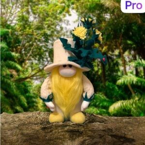 Charming Sir Dandelion Yellow and Green Gnome Figurine